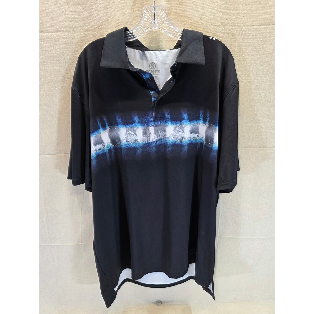 Scales Gear Mens XL Performance Polo Shirt Black Blue Tie Dye Graphic Fishing